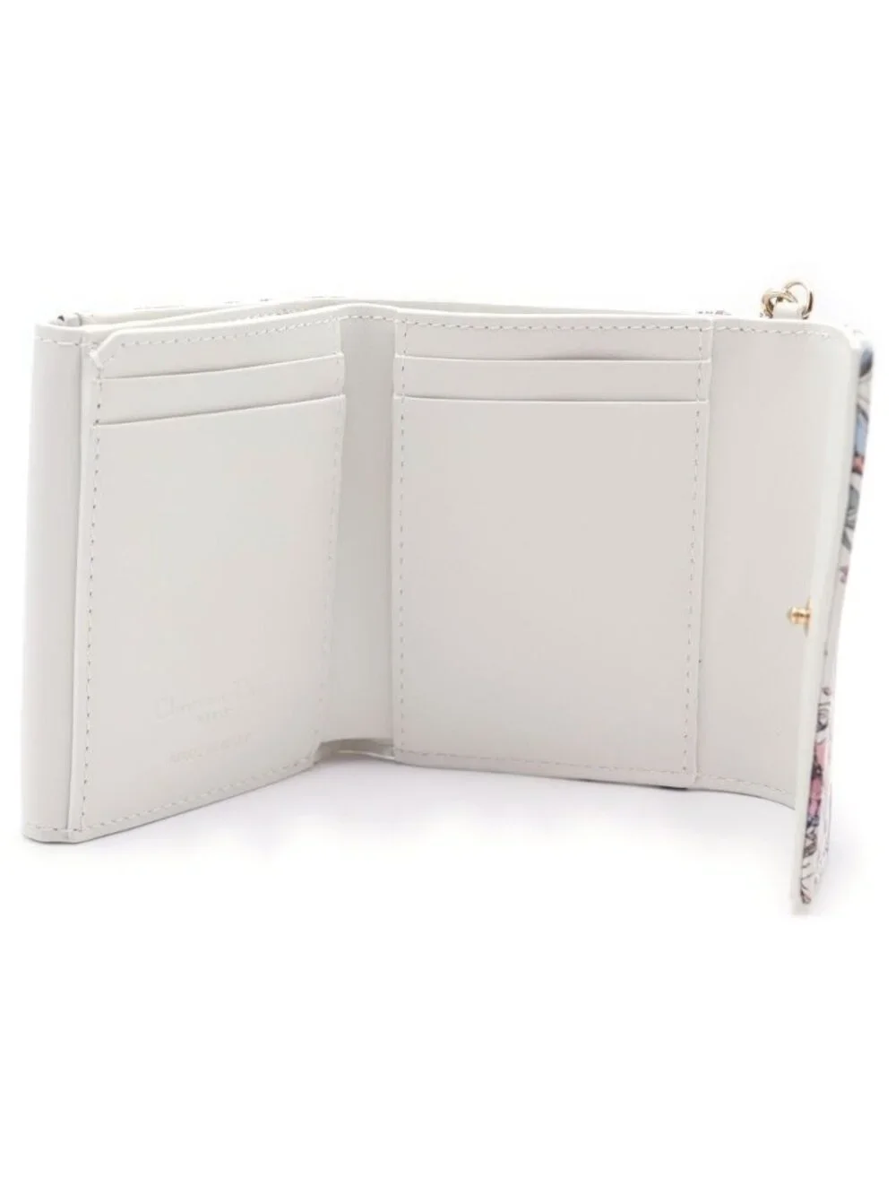 Dior Cannage Papillon Flower Compact Wallet Trifold Coin Case White Multicolor